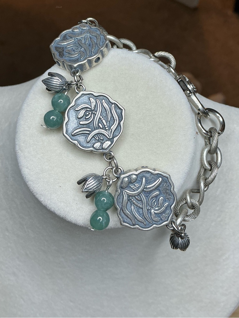 Vintage Inspired Bracelet with Antique Silver and Jade